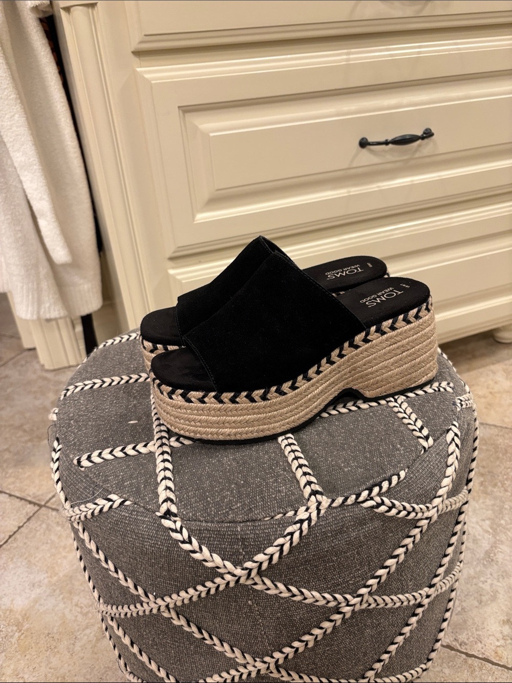 TOMS Black Suede Platform Espadrille Mule